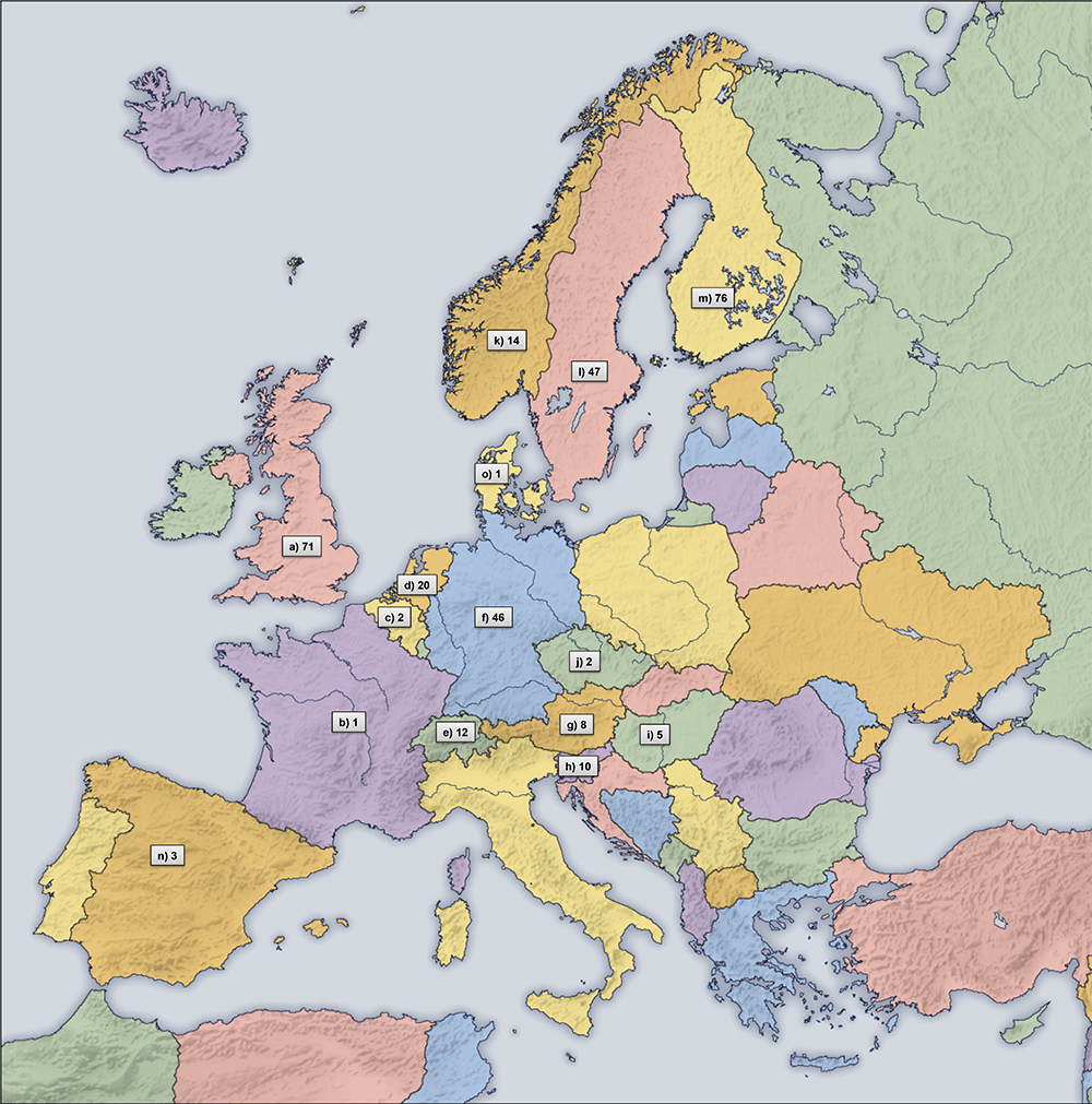 Silken Windhounds in Europe - map